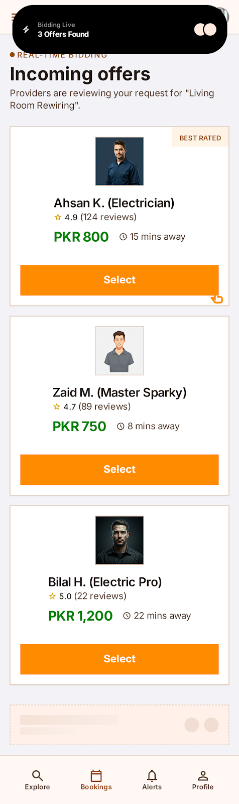 UstaadGo screen — Live incoming offers