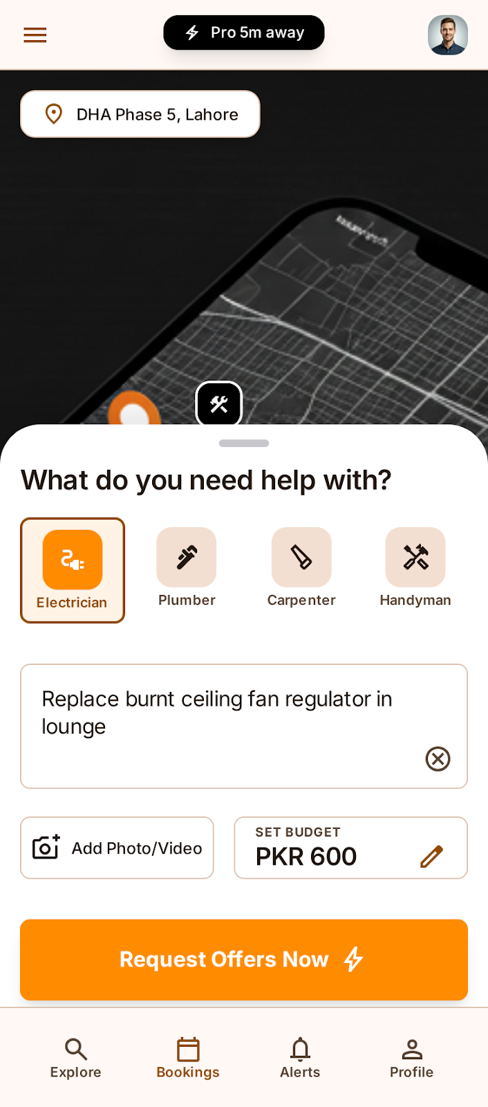 UstaadGo screen — Request a service